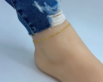 10K 完全ソリッド アンクレット - フィガロ アンクレット、フラット