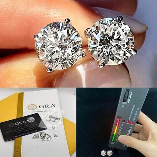 Gecertificeerde D Color VVS1 Moissanite Solitaire Oorknopjes Skewbacks 14K gouden oorbellen met GRA, 925 zilveren oorbellen GRA