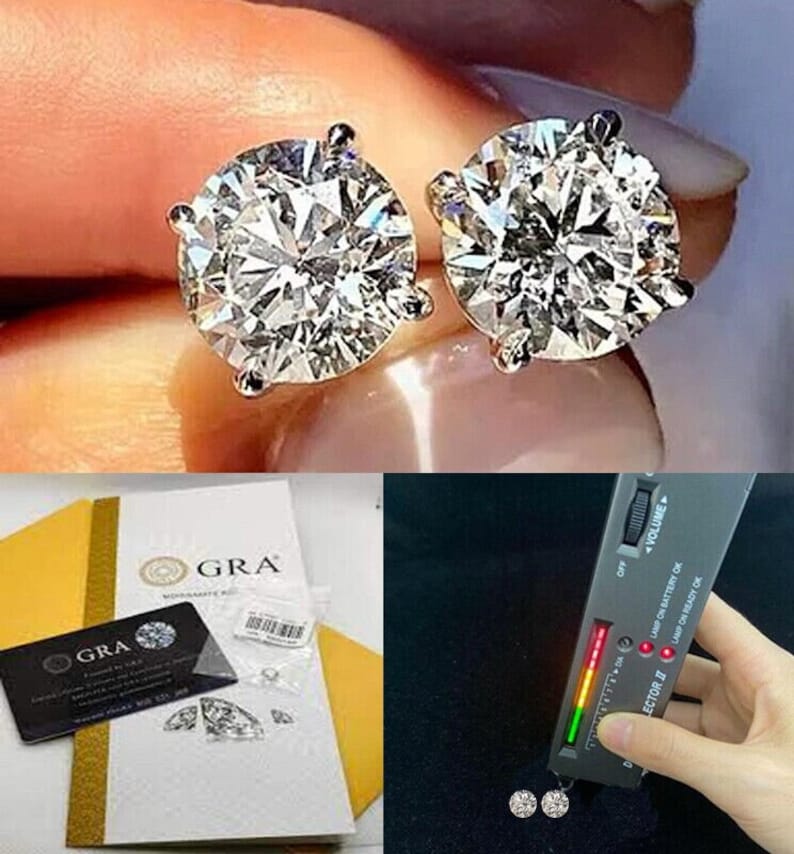 Pendientes de tuerca con solitario de moissanita VVS1 de color D certificado, pendientes de oro de 14 quilates con GRA, pendientes de plata 925 GRA imagen 1