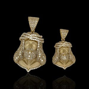 10K Yellow Gold Jesus Head Pendant with CZ | Two Sizes Available |Real 10k Gold Religious Jewelry
