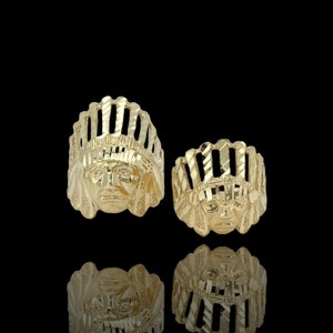 Men&#39;s Textured Indian Chief Head Ring Real Solid 10K Yellow Gold