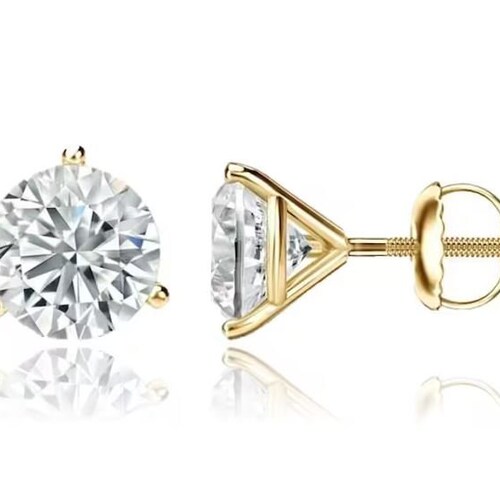 14 kt massief gouden solitaire stekers met 3 stekels en zware martini's | Geschroefde Martini-diamantstekers | 0,50 ct | 0,80 kt | 1,3 kt | 2,0 kt IGI GRA
