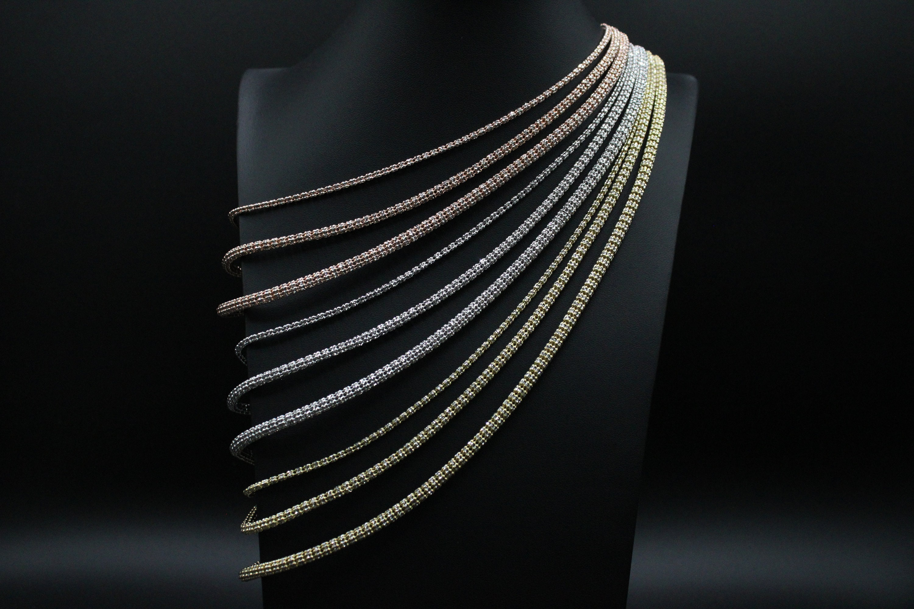 14k SOLID Real Gold Diamond Cut Ice Link Chain Necklace Rose Gold 