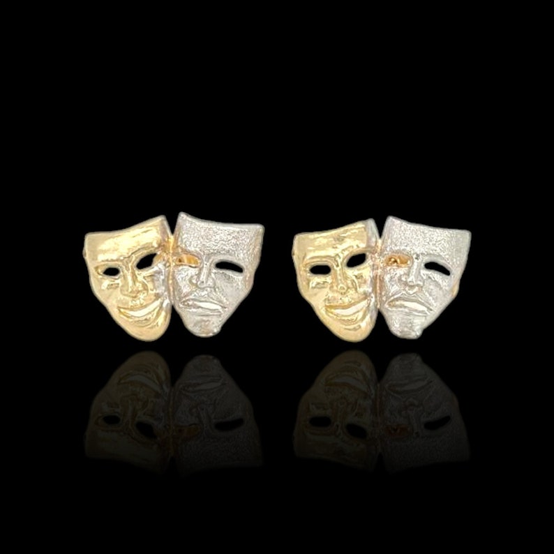Masks Joined Theater Mask Earrings - 10k Yellow Gold - Etsy