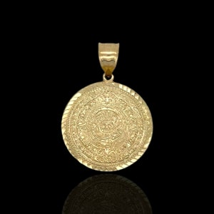 Aztec Calendar Pendant - 14K Solid Gold