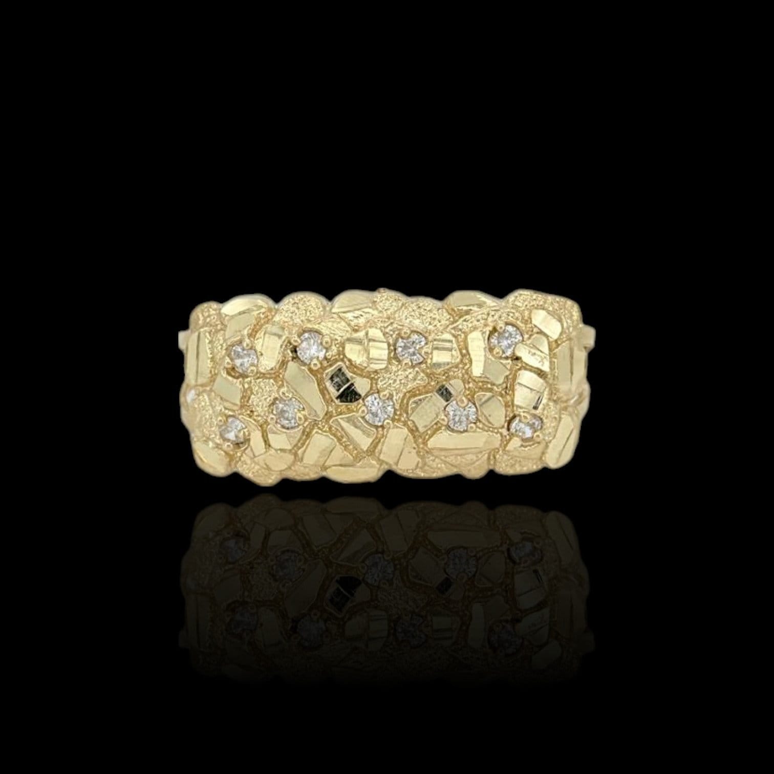 Nugget Cubic Zirconia Double Finger Ring - 10K Yellow Gold - Etsy