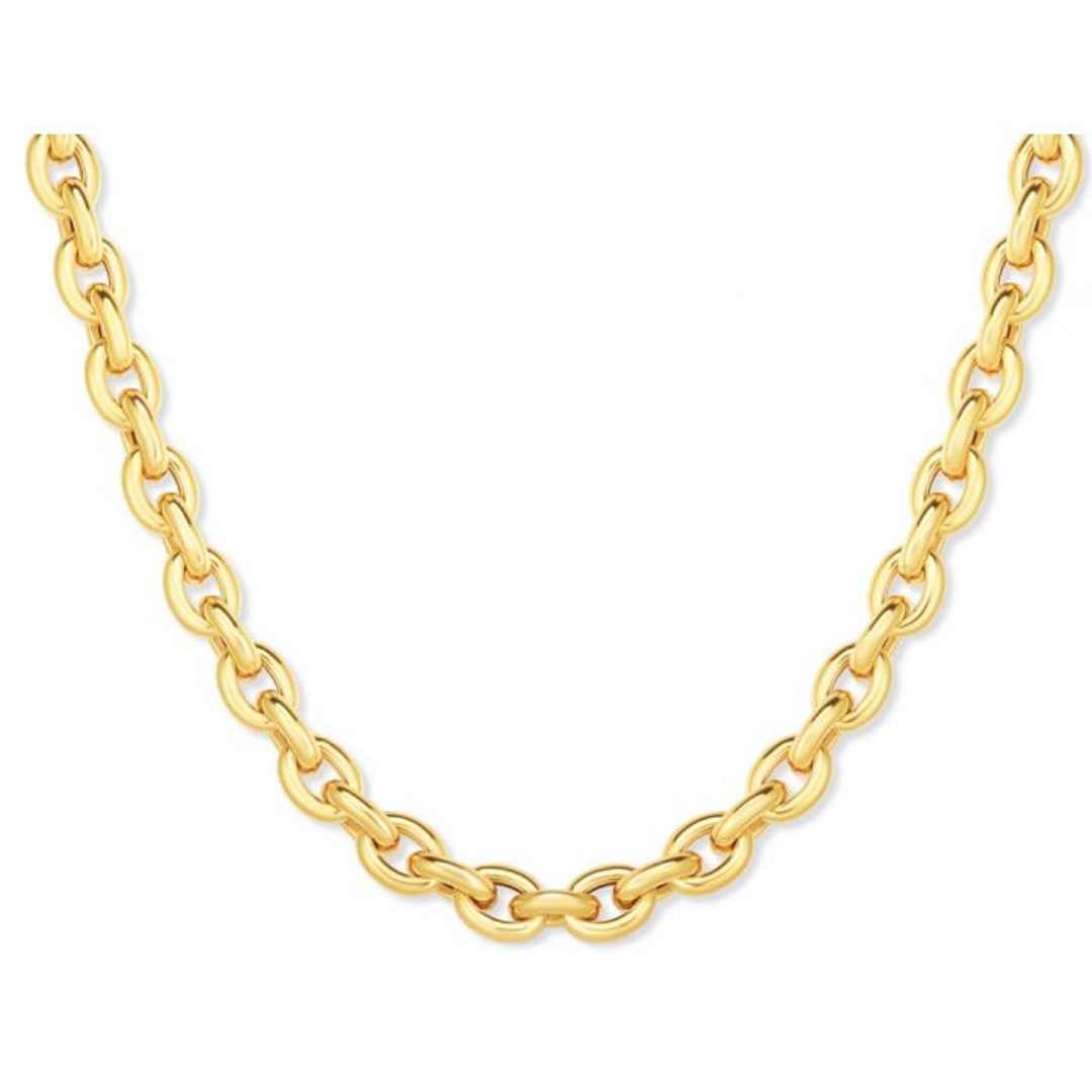 14K Yellow Gold 6.2mm Polished Oval Rolo Link Chain With Lobster Clasp