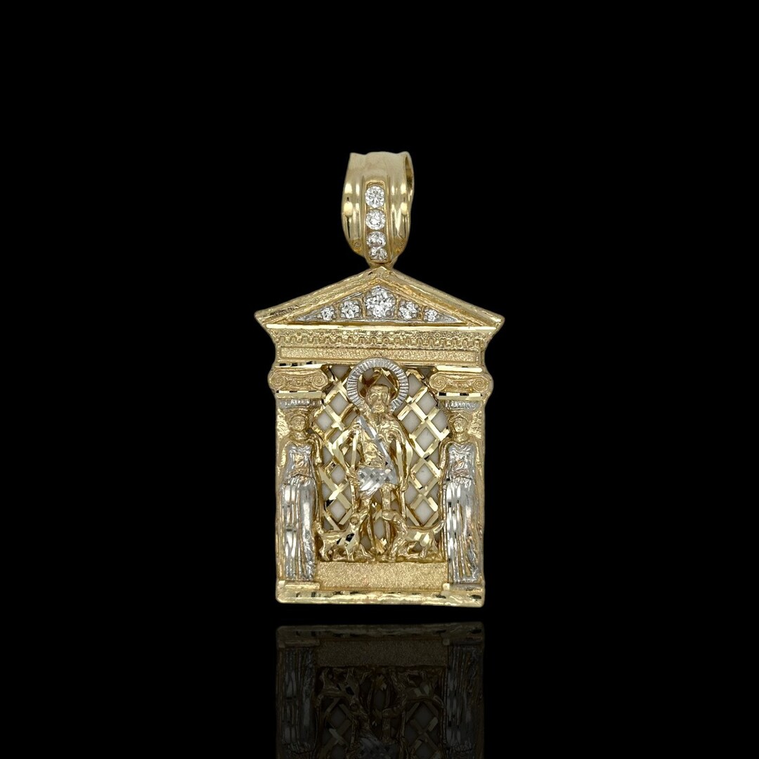 St Jude Two Tone Pendant CZ - 10k Yellow Gold - Etsy