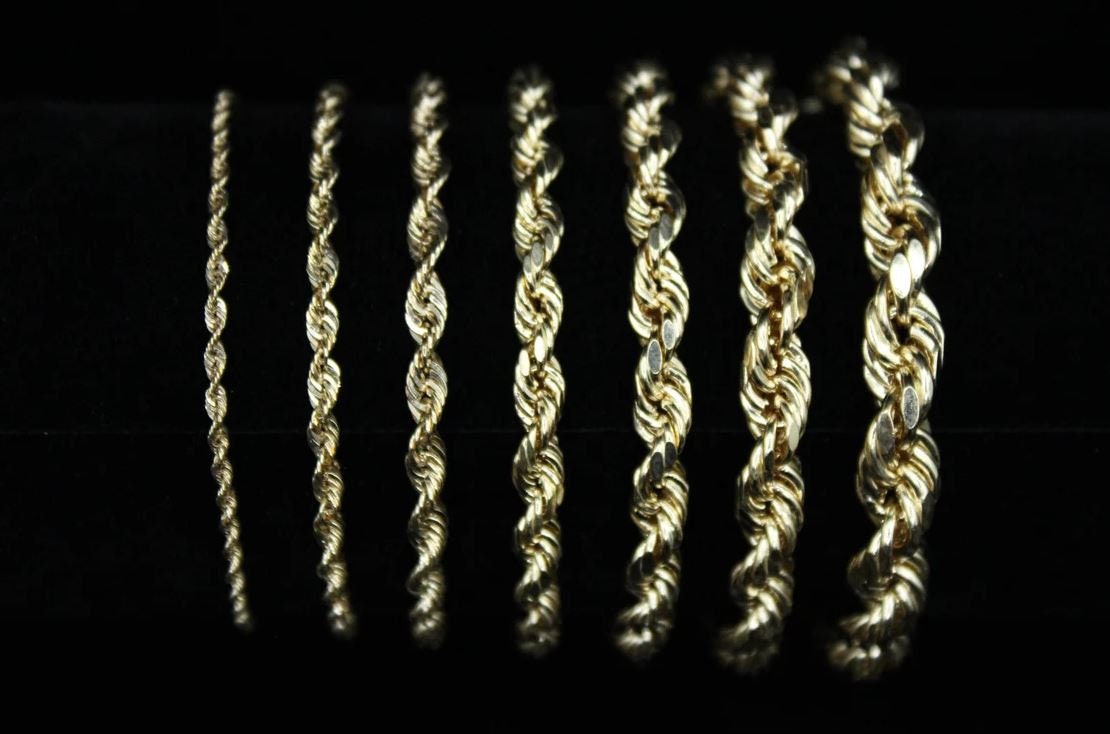 10K Solid Gold Rope Chain Gold Rope Chain Necklace 2mm 2.5mm 3mm