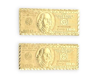 10K Solid Yellow Gold 100 One Hundred Dollar Bill Cash Sign Money