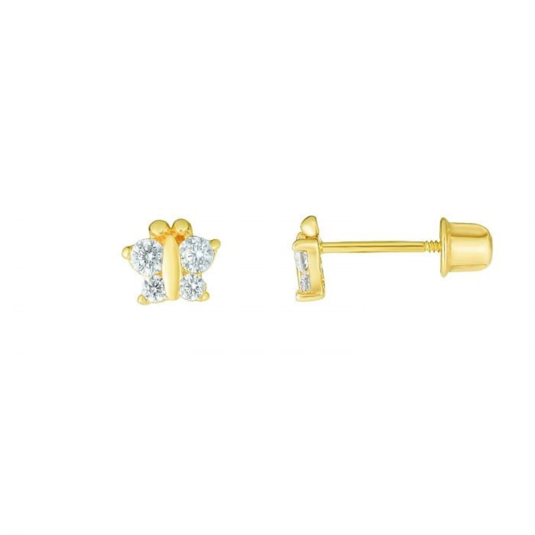 14K Yellow Gold Cubic Zirconia Butterfly Stud Earring - Etsy