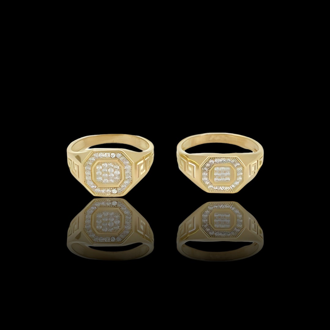 Men's CZ Ring Real Solid 10K Yellow Gold | 10mm 12mm | All Sizes | - Etsy