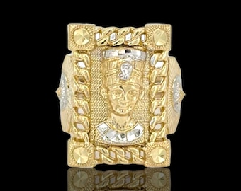 10K Two Tone Gold Pharaoh Mens Religious Ring