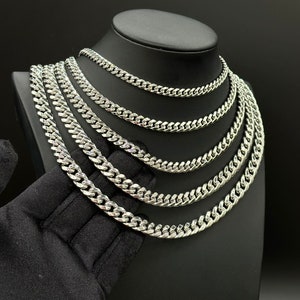 10K Solid White Gold Miami Cuban Chain, 10kt Gold Chain, Real White Chain, 5.8mm 6.3mm 7.5mm 8.7mm 9.25mm Cuban Chain, 10K Gold Chain