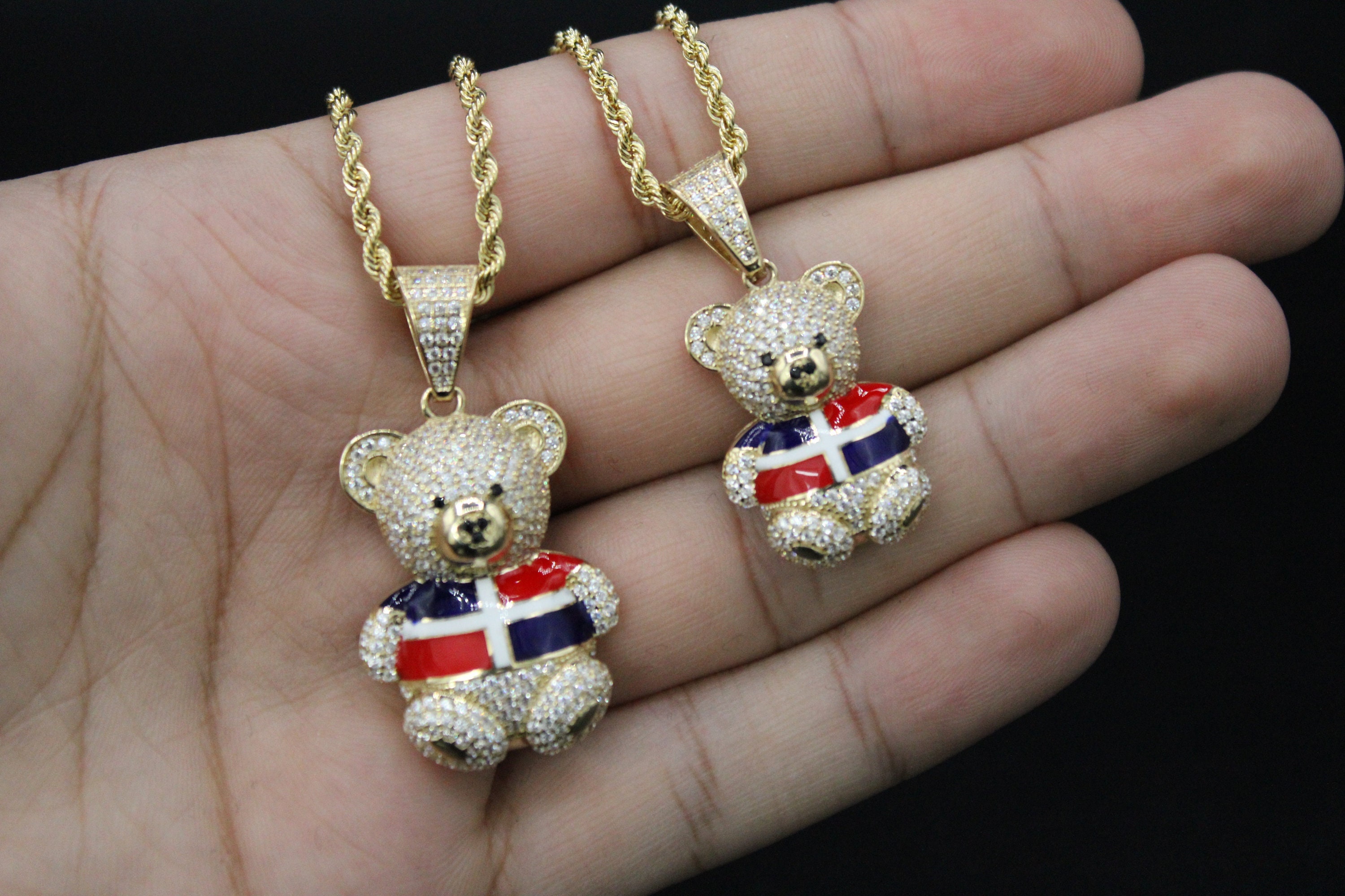 Redline Paris - Double Mini Pure Bear necklace, 0.05 ct Pure diamond bear-shaped  18k pink gold setting - Redline