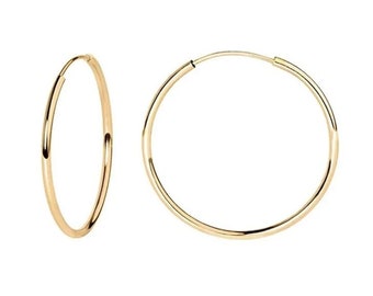 14k Solid Gold Thin Endless Hoops |Gold Lightweight Hoops |Dainty Hoops | 10mm. 12mm. 14mm. 16mm. 18mm. 21mm. 27mm. Thickness 1mm