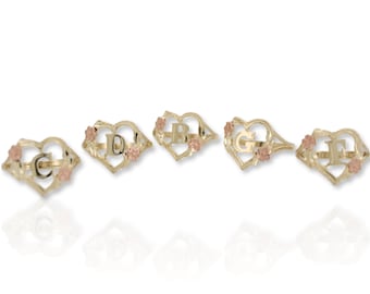 10K Solid Yellow Gold 0.5" Diamond Cut Heart Rose Flower Initial Letter Alphabet Band Ring.