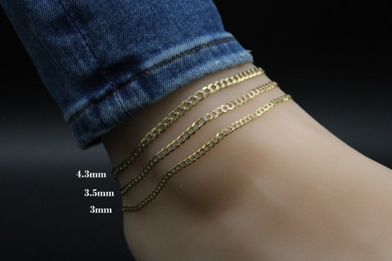 Solid 14K Gold Curb Cuban Two Tone Anklet 9 Inch 10 Inch 11 Inch