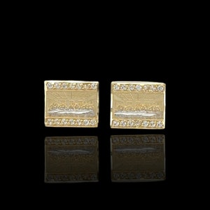 10K Gelbgold Diamantschliff Letztes Abendmahl 10k Rechteck Ohrringe Pushback Ohrstecker Ohrringe Ohrringe für Männer & Frauen, Diamantschnitte