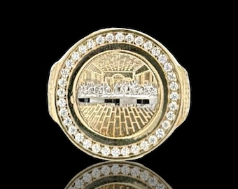 Round CZ The Last Supper Ring 10K Yellow Gold ALL SIZES