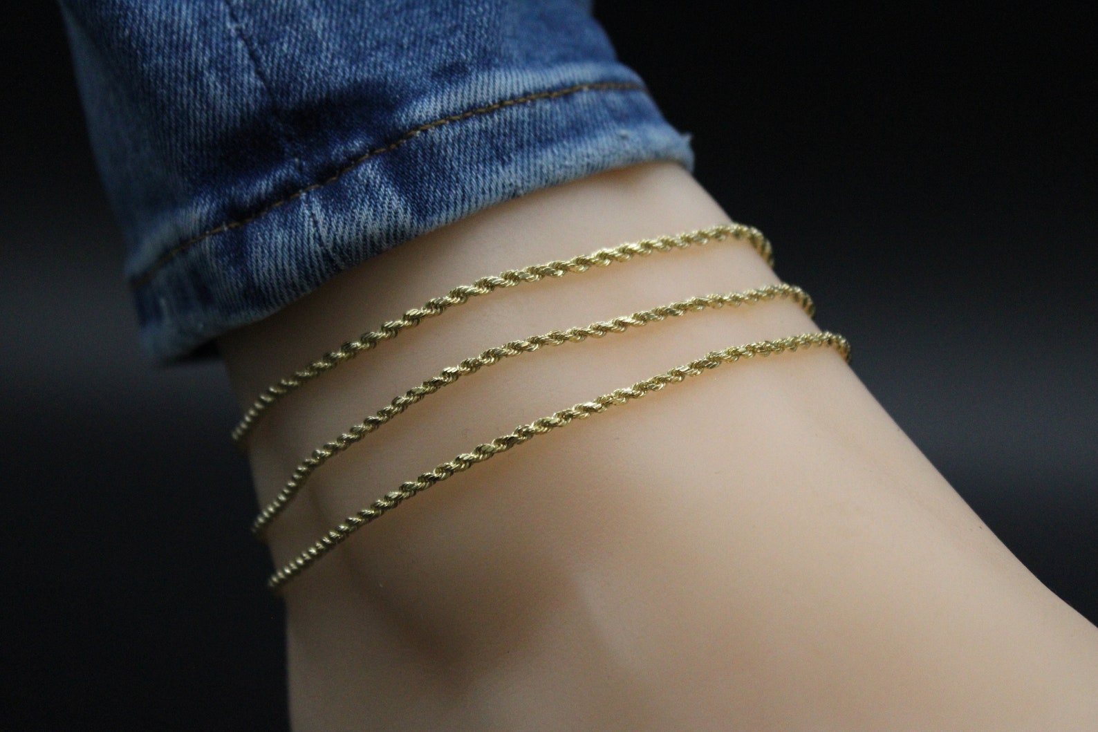 Imx Rope Solid 14K Gold Rope Anklet Rope 9 Inch 9.5 Inch 10 Inch - Etsy