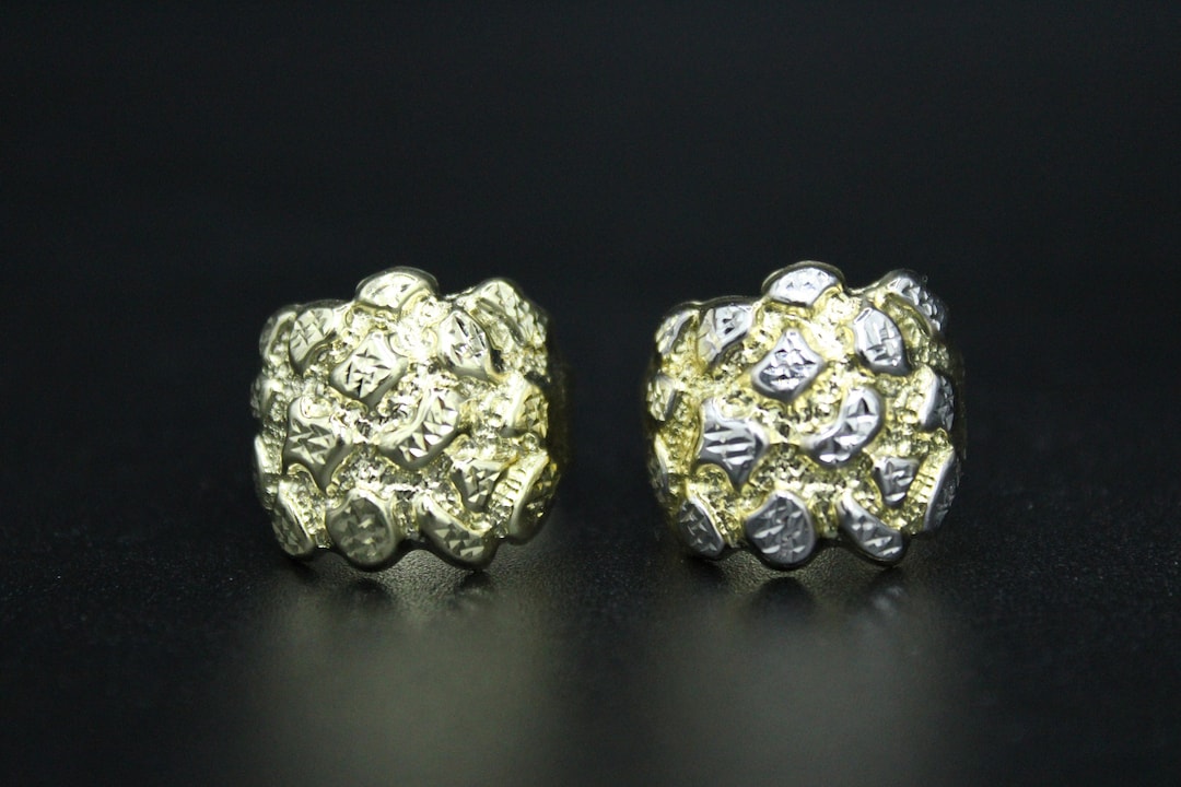 Real Solid Gold 10K Square Nugget Ring 10K Gold Ring Yellow Gold