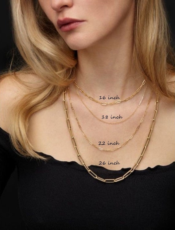 Amazon.com: 14K Gold Paperclip Chain Necklace - Rectangle Link, Flashy  Choker for Women - Layering Satellite Jewelry - Ideal Gift for Her and  Daily Use : Handmade Products