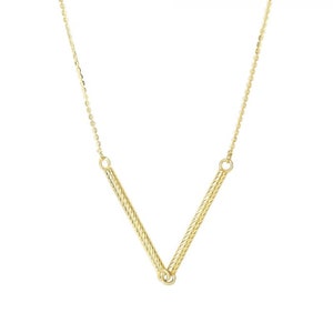 Collar en V de oro amarillo de 14 quilates de 18 pulgadas con cierre de anillo de resorte/oro real de 14 quilates