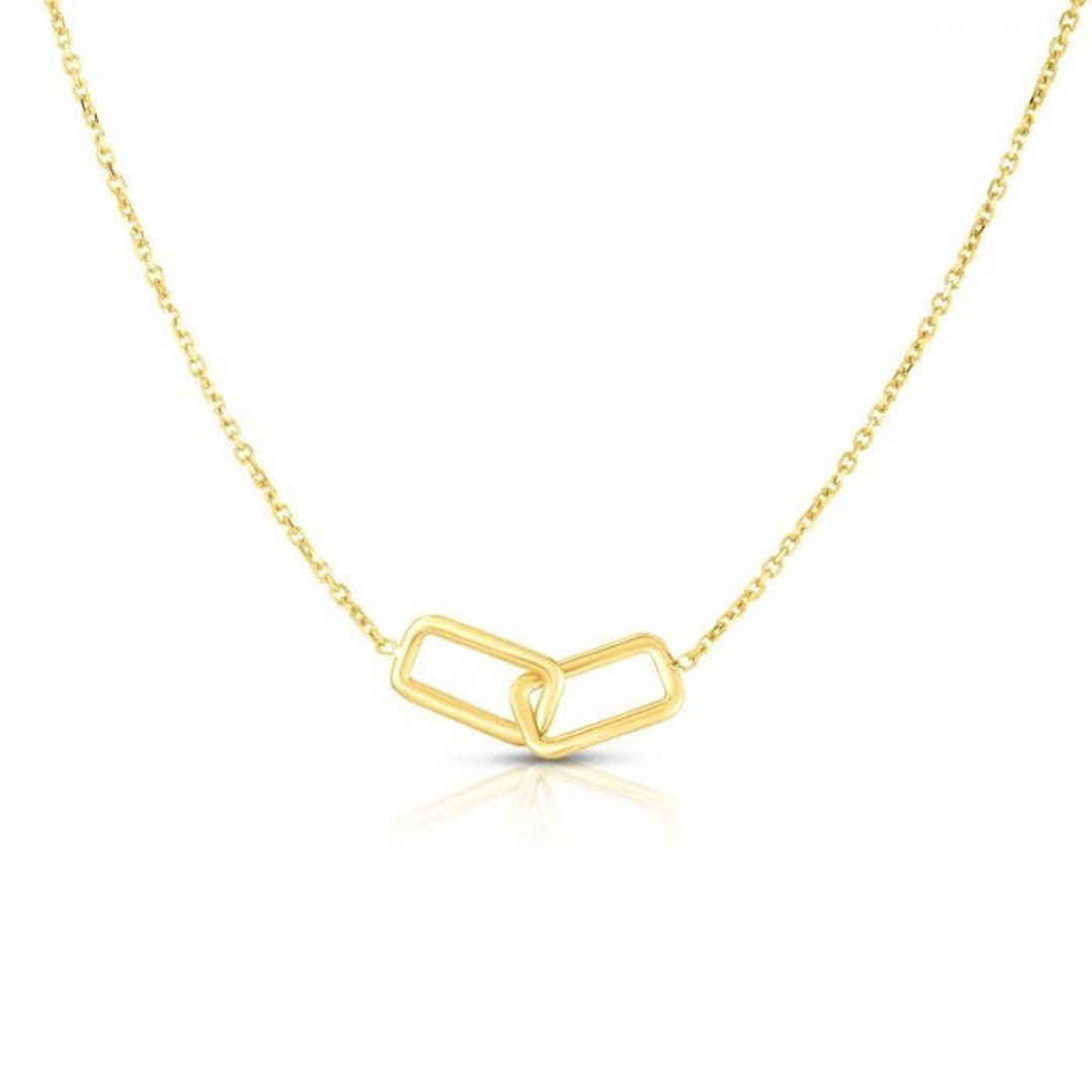 14K Yellow Gold 17 Polished Interlocking Rectangles Necklace With