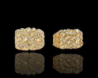 Real Solid Gold 10K Square Nugget Ring | 10K Gold Ring | Yellow Gold | 10.5mm 15mm 18mm | Statement Rings | All Sizes