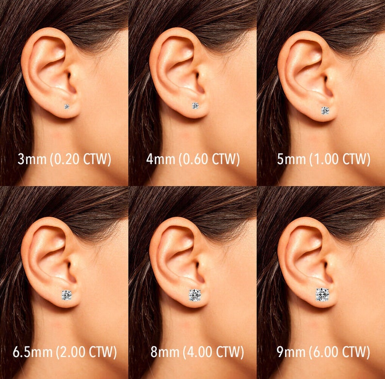 Pendientes de tuerca con solitario de moissanita VVS1 de color D certificado, pendientes de oro de 14 quilates con GRA, pendientes de plata 925 GRA imagen 2