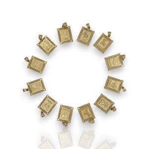 10K Yellow Gold Stunning Zodiac Sign CZ Halo Rectangle Pendants All Signs