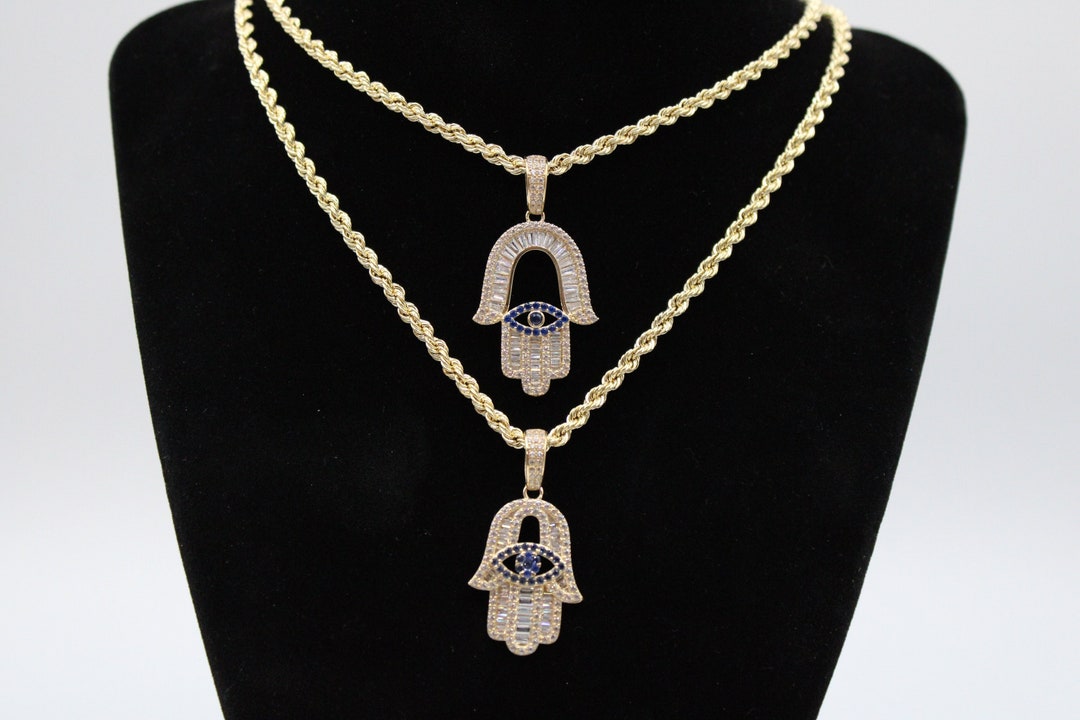 10k Real Gold Pendants Necklace With 2.6mm Rope Chain Etsy