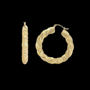 1 3/4&quot; 45mm Graduated 10k Twisted Real Yellow Gold Hoop Earrings / Perfect Gift For Her