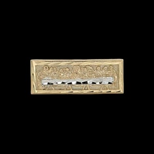 Men&#39;s Rectangular Last Supper Diamond Cut Ring Real 10K Yellow White Gold
