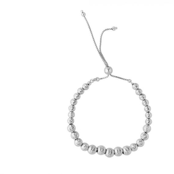 Friendship Bolo Bracelet with Square Beads Adjustable Length Rhodium on Sterling Silver Friendship Bolo Bracelet with Square Beads Adjustable Length Rhodium on Sterling Silver