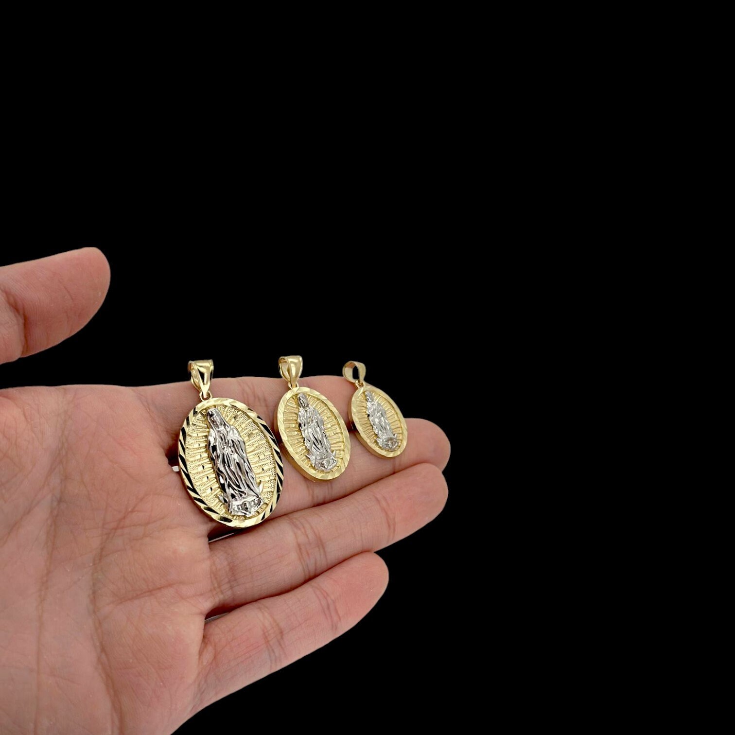 Virgin Mary Two Tone Pendant - 10K Yellow Gold - Etsy