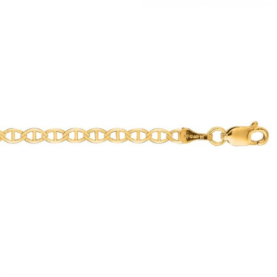 Solid 10K Yellow Gold 2.3mm, 3.2mm Mariner Chain Anklet With