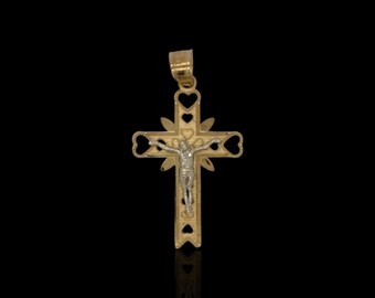 Colgante de cruz de oro amarillo de 10 quilates con crucifijo de Jesús: dije religioso cristiano para hombre o mujer, joyería de fe de oro macizo.