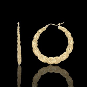 Graduated Circle & Twisted Hoop Earrings Real 10K Yellow Gold / Perfect Gift For Her
