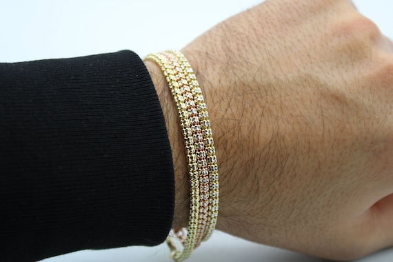 Diamond Cut Ice Link Two Tone Bracelet Real 10K Yellow White Gold Rose Gold  , 10K Solid Yellow Gold Bracelet Unisex Chain Bracelet - Etsy