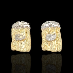 Jesus Face Earrings - 10k Yellow Gold