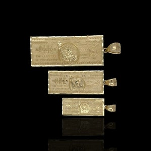 One Million Dollars Bill Pendant CZ - 10k Yellow Gold