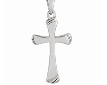 Sterling Silver Small Polished Cross with Edge Detail / Symbolic Religious Jewelry