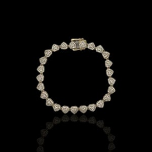 Heart Link Cz Bracelet - 10K Yellow Gold