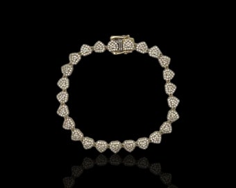 Pulsera con eslabones de corazón y circonitas - Oro amarillo de 10 quilates