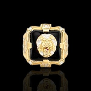 Anello ZZ in onice leone - Oro giallo 10k