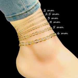 Bracelet de cheville bicolore Valentino 10 carats entièrement massif - Or jaune 10 carats