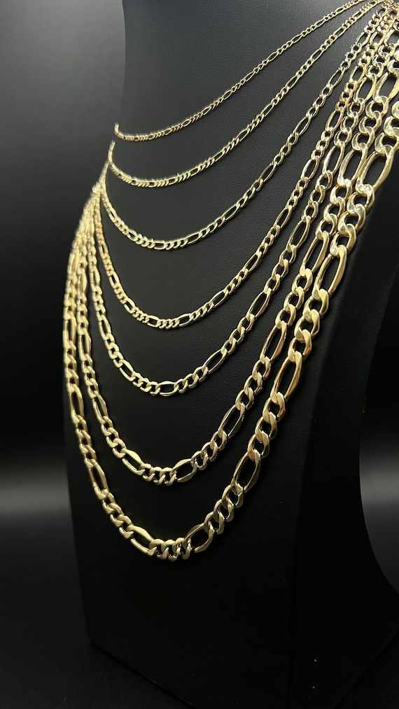 14K Yellow Gold Figaro Chain Necklace, 2mm 16