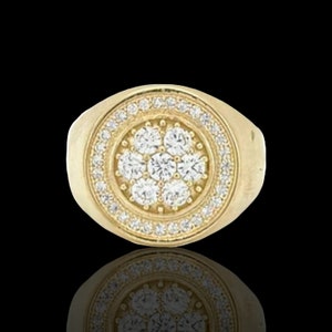 Men&#39;s Full Round Flower CZ Ring Real Solid 10K Yellow Gold Size All Sizes